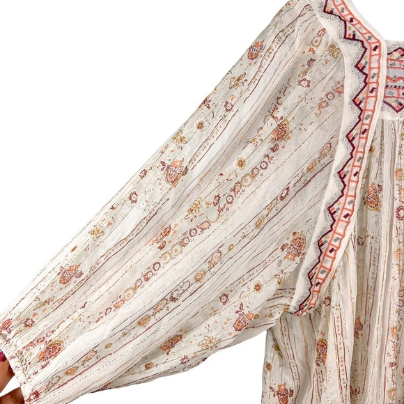 Free People Dance Magic Sheer Tunic Top Size Small Ivory Boho Embroidered Casual - Picture 8 of 13